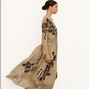 New Vince Burnout Velvet Silk Beige Midi Dress 0 size XS